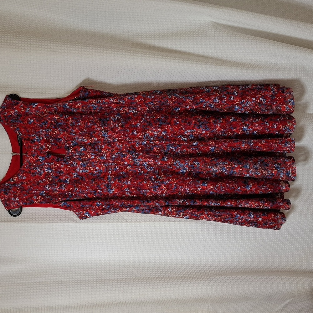 Roz & Ali Red Size 18 Sleeveless Red and Blue Lace Floral Lined Women's Dress